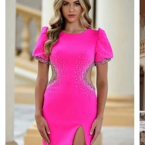 Elegant Pink Dress with Embellished Details